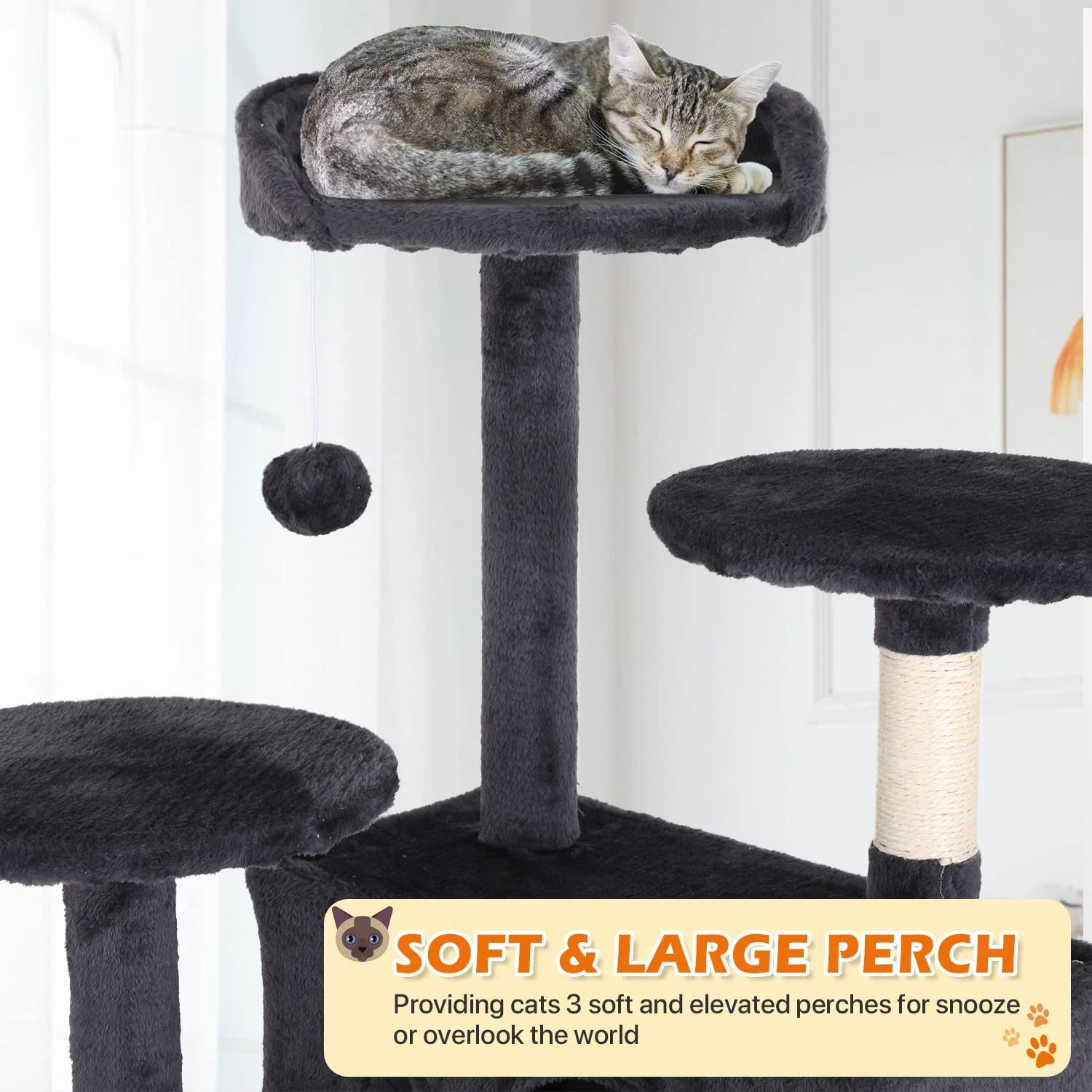 70-In Cat Tree Tower Furniture Cat Condo with Scratching Post for Indoor Cats, Light Gray