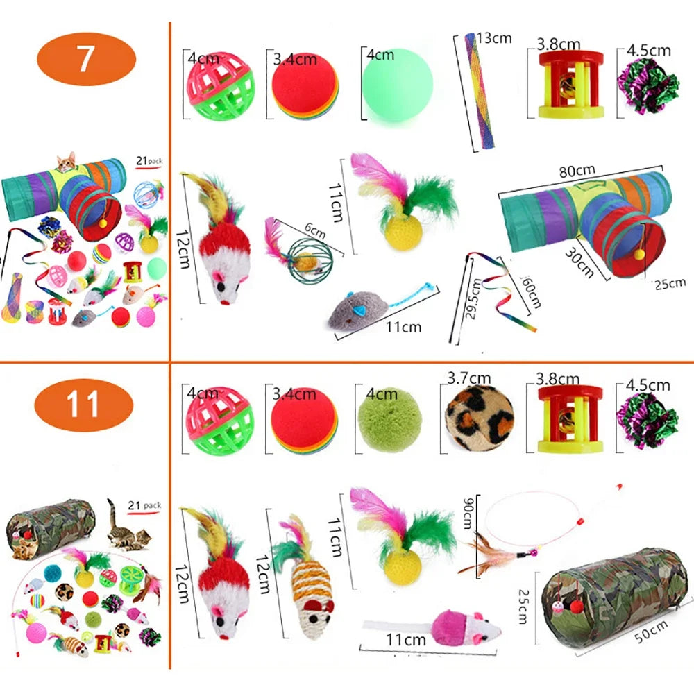Interactive Cat Toy Set with Tunnel, Balls, Mouse, Spring and Hollow Ball Perfect for Indoor Cats Provides Hours of Fun Exercise