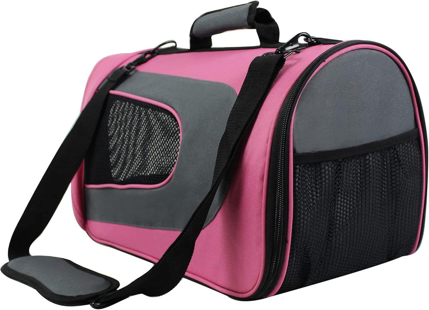 Deluxe Soft Pet Carrier (3 Year Warranty, Airline Approved), Multiple Sizes and Colors Available (18" L X 10" W X 11" H, Pink+Gray)