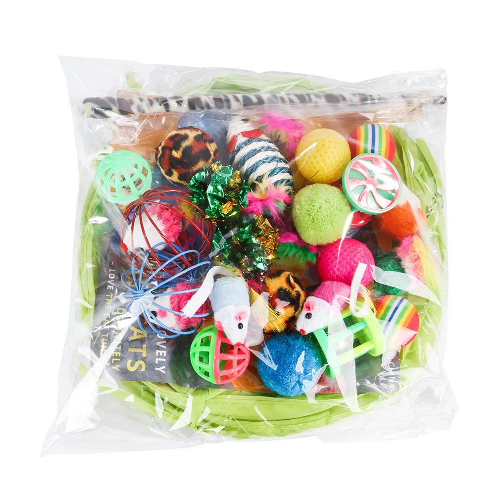 Interactive Cat Toy Set with Tunnel, Balls, Mouse, Spring and Hollow Ball Perfect for Indoor Cats Provides Hours of Fun Exercise