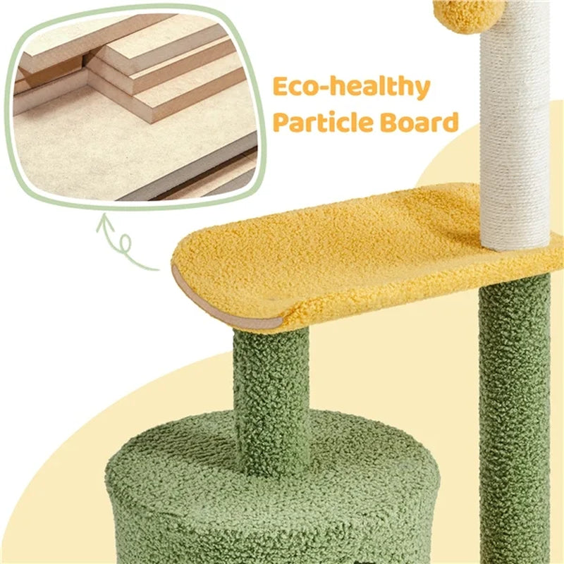 37-Inch Small Cat Tree Tower Kitten Tree for Cats/Kittens, Green/Yellow
