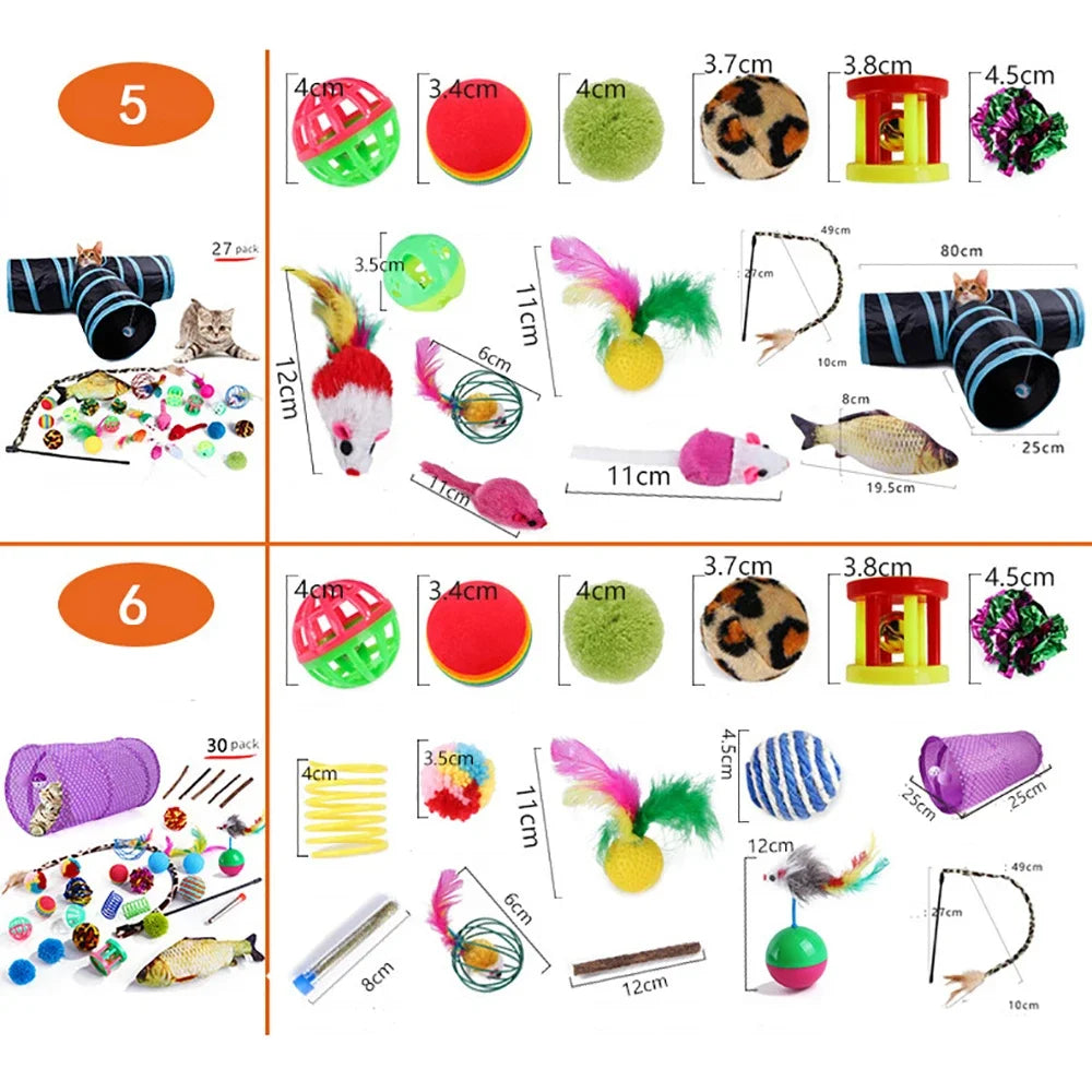 Interactive Cat Toy Set with Tunnel, Balls, Mouse, Spring and Hollow Ball Perfect for Indoor Cats Provides Hours of Fun Exercise