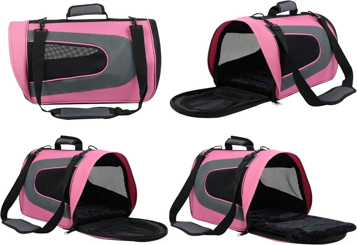 Deluxe Soft Pet Carrier (3 Year Warranty, Airline Approved), Multiple Sizes and Colors Available (18" L X 10" W X 11" H, Pink+Gray)
