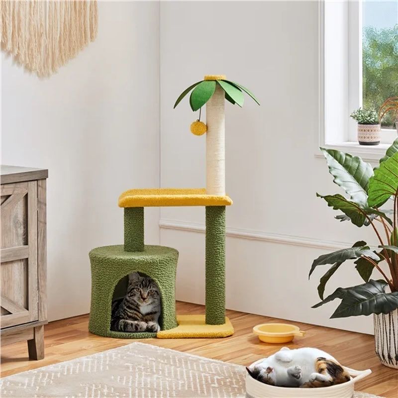 37-Inch Small Cat Tree Tower Kitten Tree for Cats/Kittens, Green/Yellow