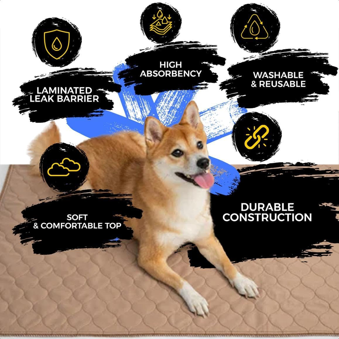 Reusable Dog Pee Pads - Dogs Waterproof Training Pads - Washable & Sanitary - Rounded Corners - Laminated, Lightweight, Durable - Pet Essentials Puppy Training, Whelping - 60" X 60"