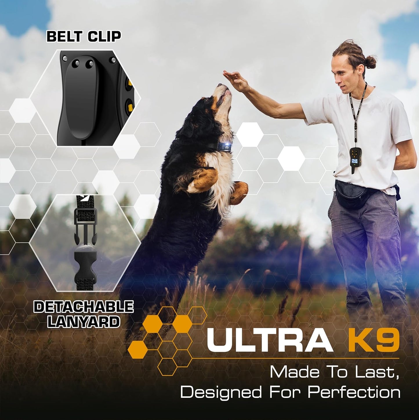 Dog Shock Collar [Ultra K9] 124 Training Levels, 4 Powerful Modes with Night-Light and ¾ Mile Range 100% Safe Dog Training Collar for Large Dogs IP67 Waterproof (Black)