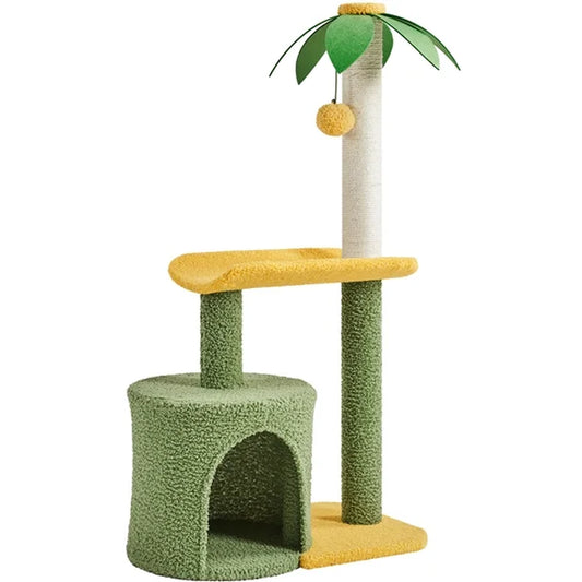 37-Inch Small Cat Tree Tower Kitten Tree for Cats/Kittens, Green/Yellow