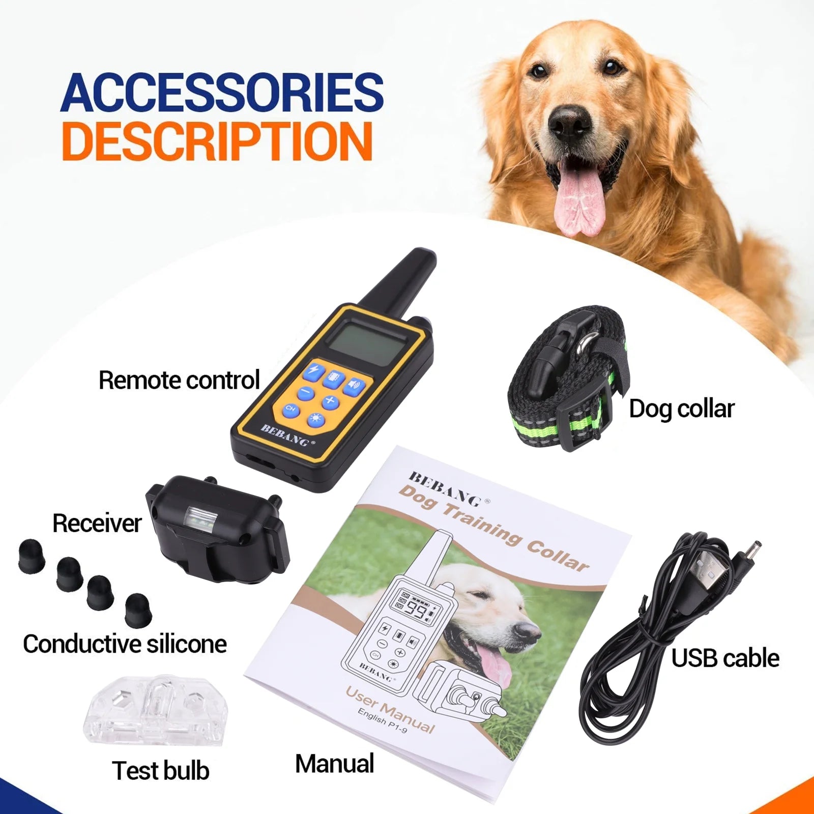 2600FT Dog Training Collar, Dog Shock Collar with Remote, 3 Modes Beep Vibration Shock, Waterproof, LED Light, Rechargeable Dog Shock Collar for Training Small Medium Large Dogs