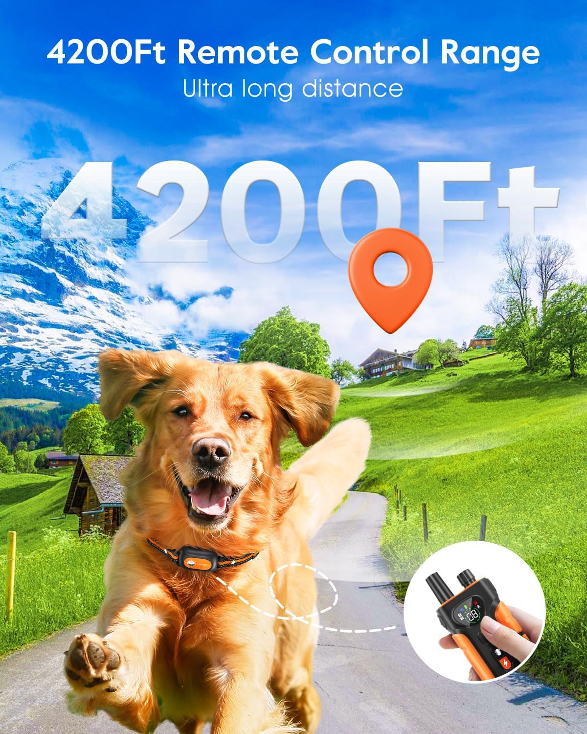 Dog Shock Collar,4200Ft Dog Training Collar with Remote,Ipx8 Waterproof E-Collar with Beep,Vibration,Shock,Flash Light,No Shock Mode,Electric Shock Collar for Small Medium Large Dog,Orange