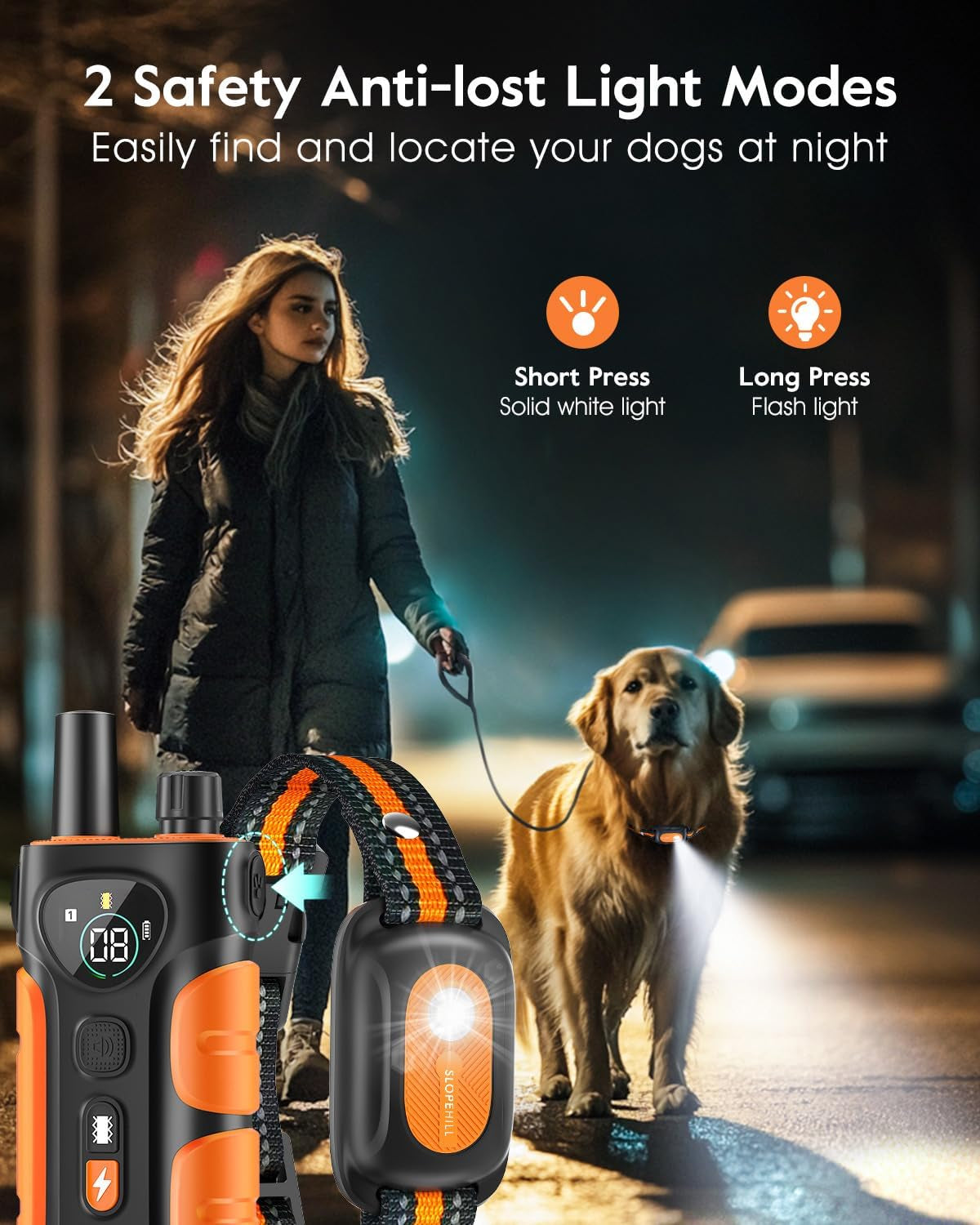 Dog Shock Collar,4200Ft Dog Training Collar with Remote,Ipx8 Waterproof E-Collar with Beep,Vibration,Shock,Flash Light,No Shock Mode,Electric Shock Collar for Small Medium Large Dog,Orange