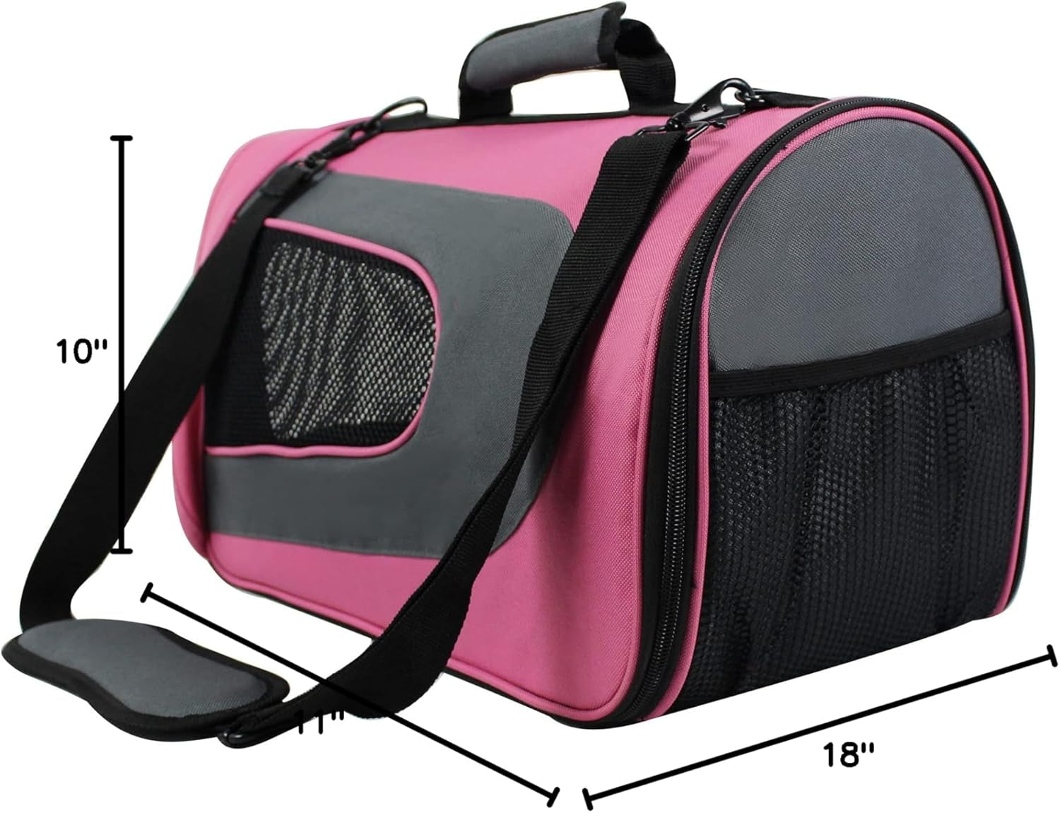 Deluxe Soft Pet Carrier (3 Year Warranty, Airline Approved), Multiple Sizes and Colors Available (18" L X 10" W X 11" H, Pink+Gray)