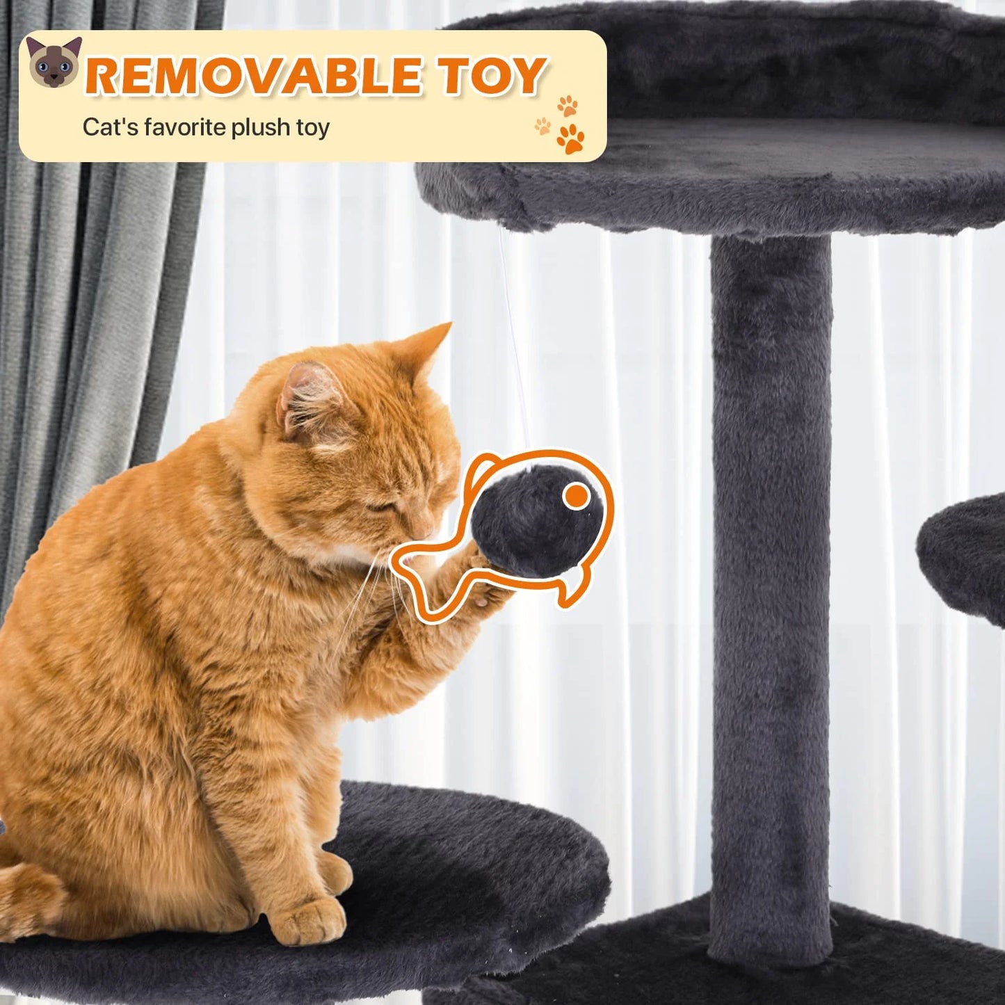 70-In Cat Tree Tower Furniture Cat Condo with Scratching Post for Indoor Cats, Light Gray