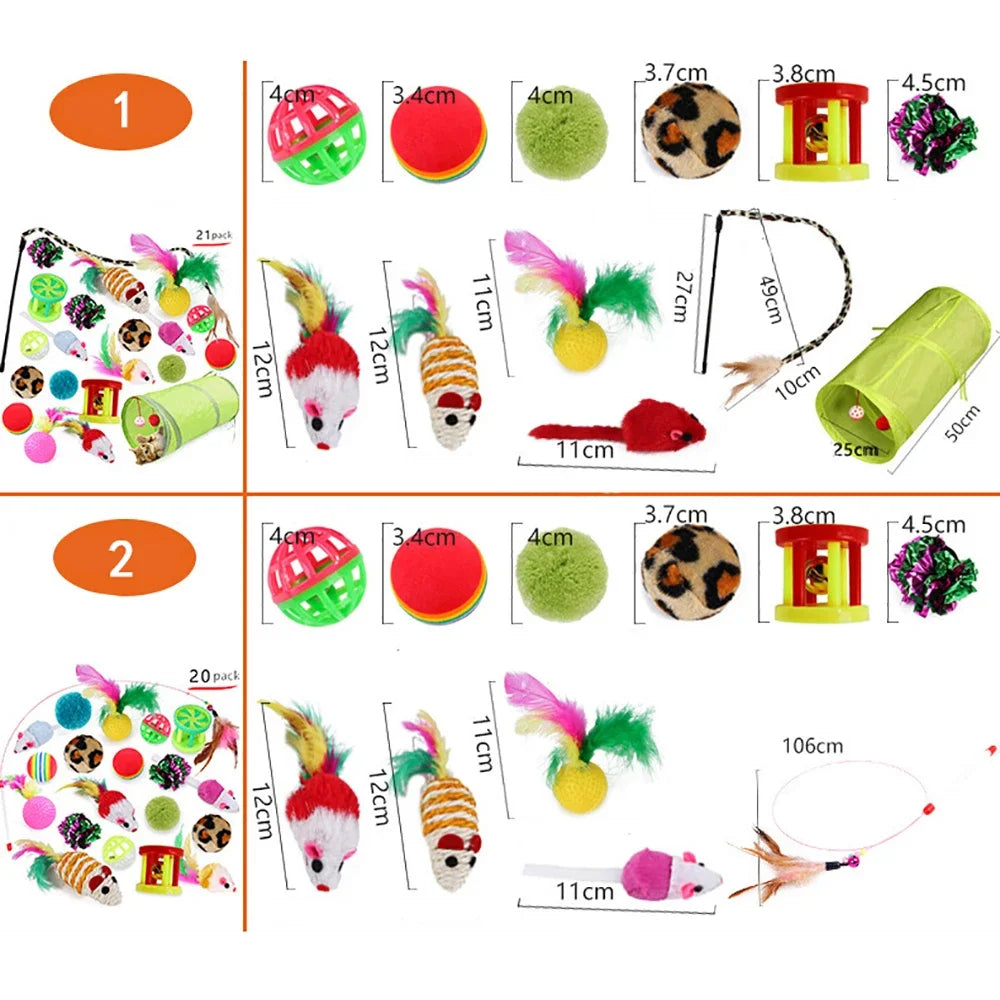 Interactive Cat Toy Set with Tunnel, Balls, Mouse, Spring and Hollow Ball Perfect for Indoor Cats Provides Hours of Fun Exercise