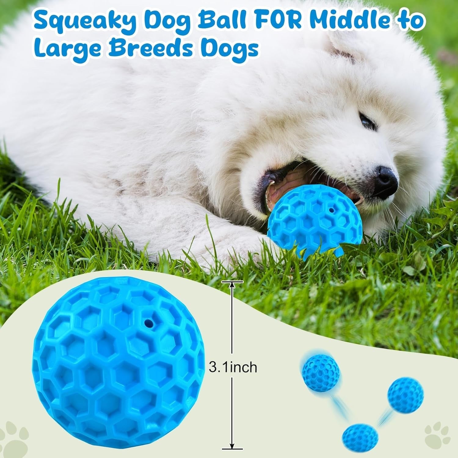 Indestructible Squeaky Dog Balls Dog Toys for Aggressive Chewers Large Medium Br