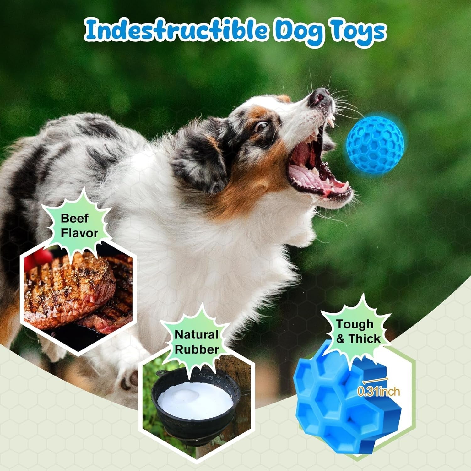 Indestructible Squeaky Dog Balls Dog Toys for Aggressive Chewers Large Medium Br