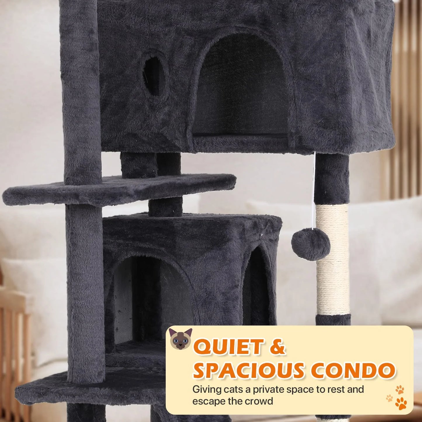 70-In Cat Tree Tower Furniture Cat Condo with Scratching Post for Indoor Cats, Light Gray