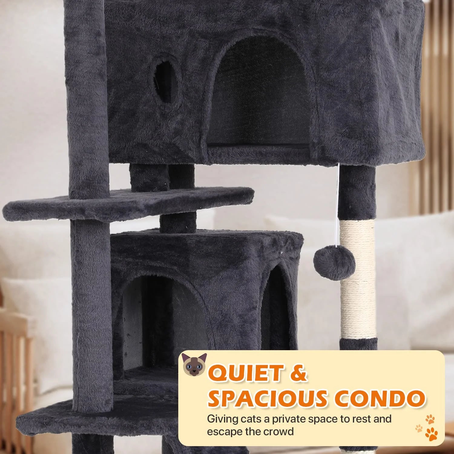 70-In Cat Tree Tower Furniture Cat Condo with Scratching Post for Indoor Cats, Light Gray