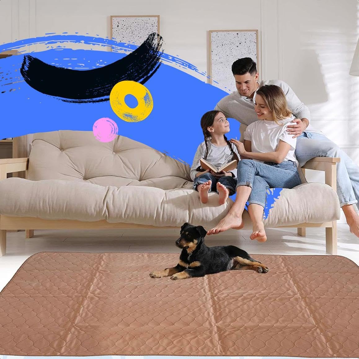 Reusable Dog Pee Pads - Dogs Waterproof Training Pads - Washable & Sanitary - Rounded Corners - Laminated, Lightweight, Durable - Pet Essentials Puppy Training, Whelping - 60" X 60"