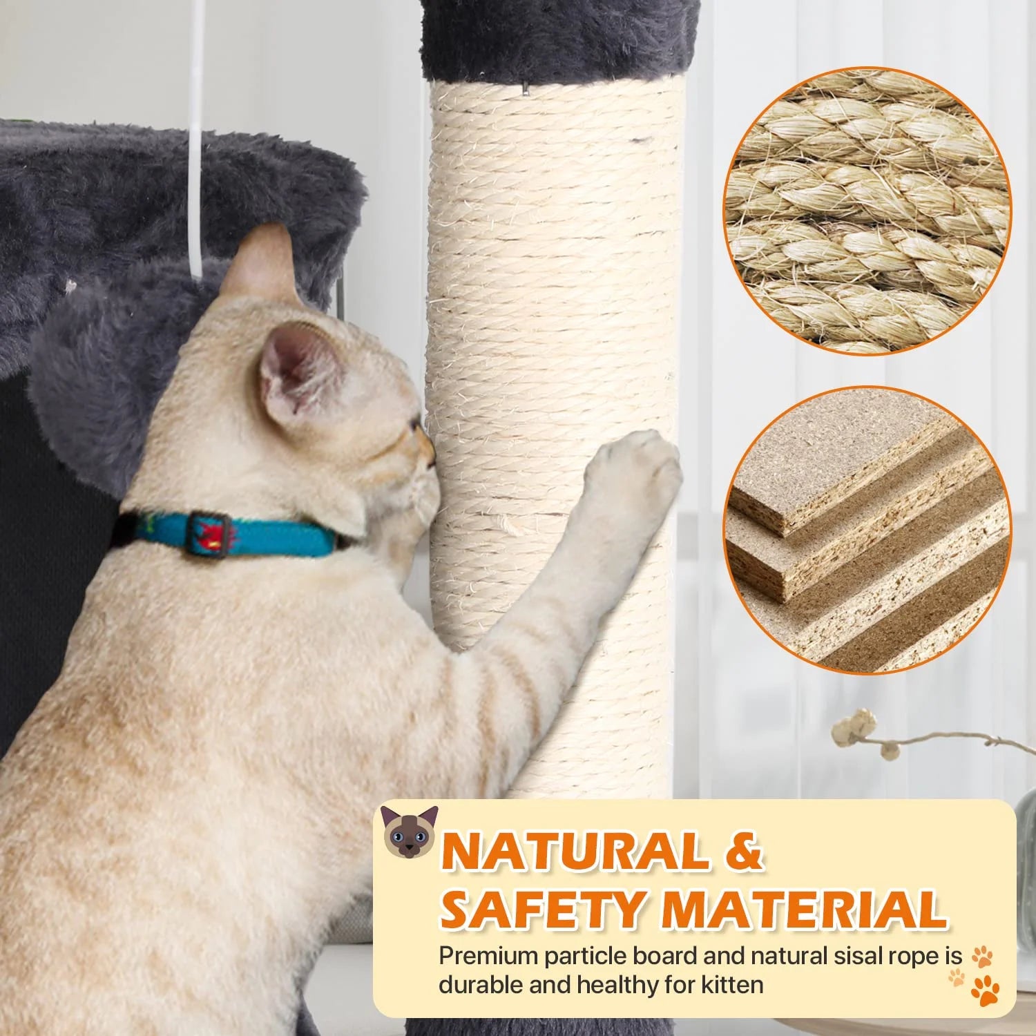 70-In Cat Tree Tower Furniture Cat Condo with Scratching Post for Indoor Cats, Light Gray