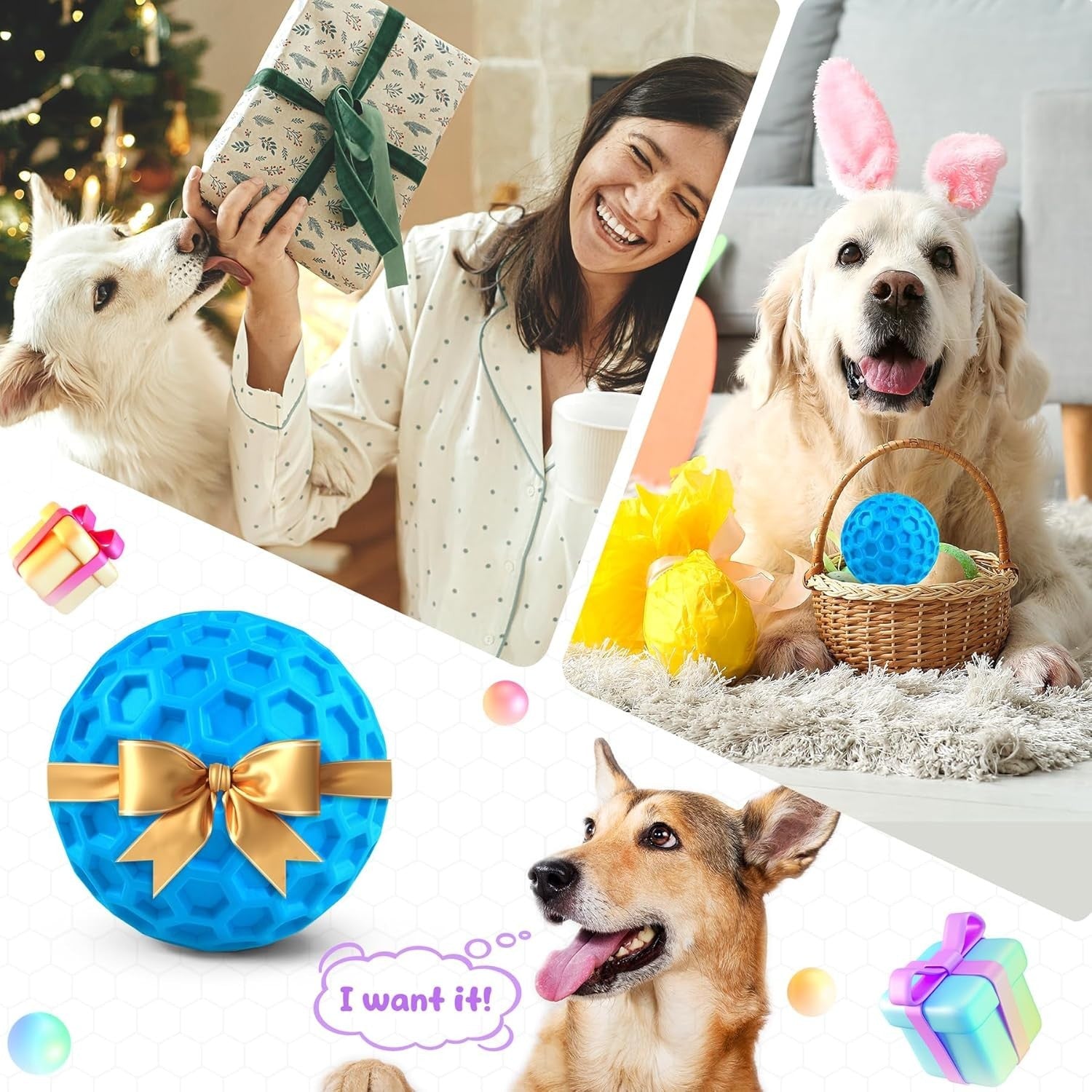 Indestructible Squeaky Dog Balls Dog Toys for Aggressive Chewers Large Medium Br